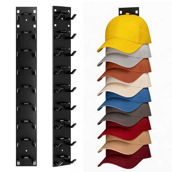 2 Pack Hat Organizer, Hat Rack for Baseball Caps, Multilayer Hat Storage Display Holder, Strong Adhesive Hat Storage Rack for Wall, Hat Rack Hold up to 18 Hats for Closet Door and Bedroom (Black)