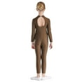 thumbnail image 3 of TiaoBug Kids Girls Shiny Rhinestone Gymnastics Leotard Hollow Back Long Sleeve Figure Skating Jumpsuit Brown 12, 3 of 7