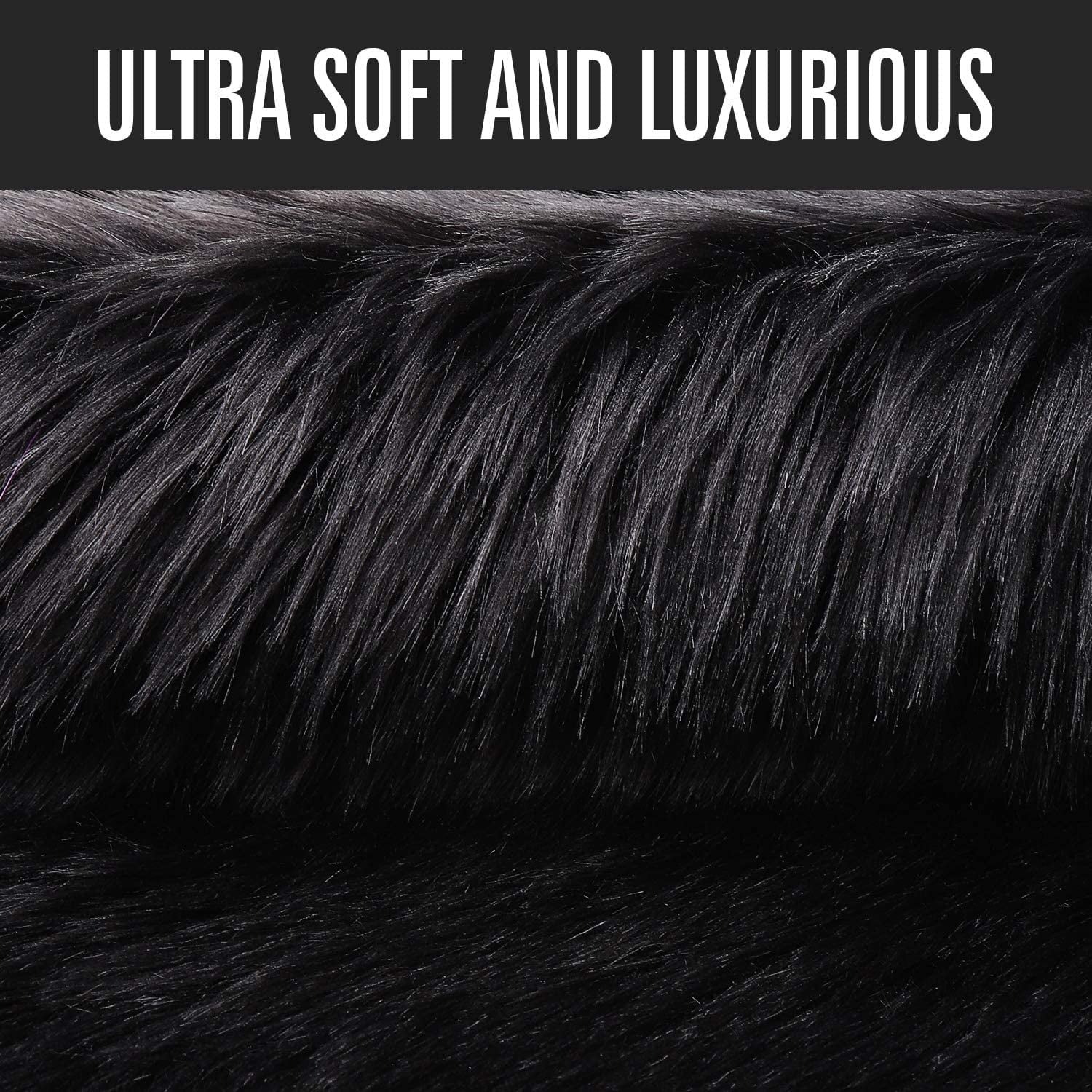 Lochas Soft Faux Sheepskin Area Rugs for Bedroom Shaggy Plush Floor Bedside Carpet,3'x5',Black