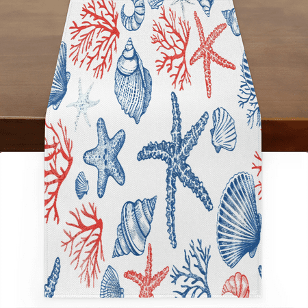 

Qzaxky Table Runner Boho Table Runner Starfish Seashell Bohemian Boho Outdoor Table Runner Decoration for Indoor Outdoor Home Dinner Party Wedding Decor 13 x 72 Inch