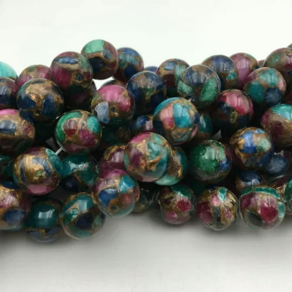 K-KED Multi-Color Mosaic Quartz Smooth Round Beads 6mm 8mm 10mm 12mm 15.5" Strand-10 mm