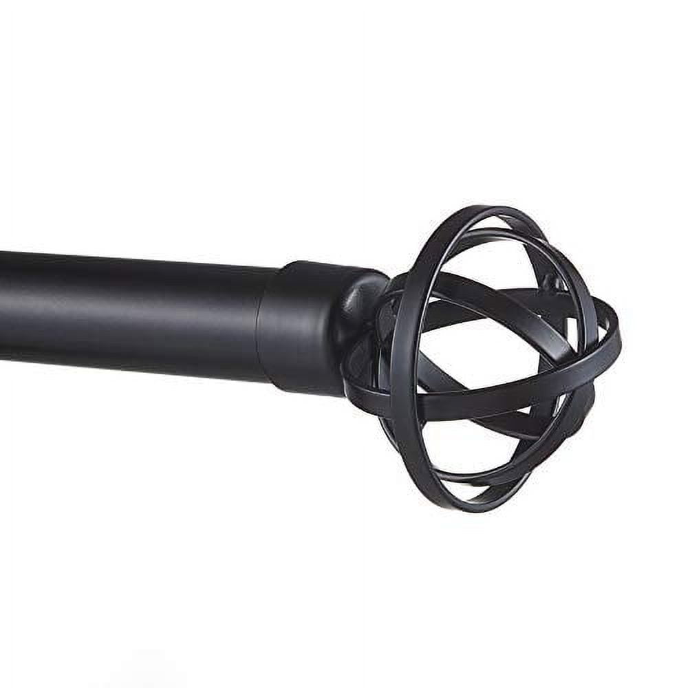 Exclusive Home Jetson 1" Curtain Rod and Coordinating Finial Set, Matte Black, Adjustable 66"-120"