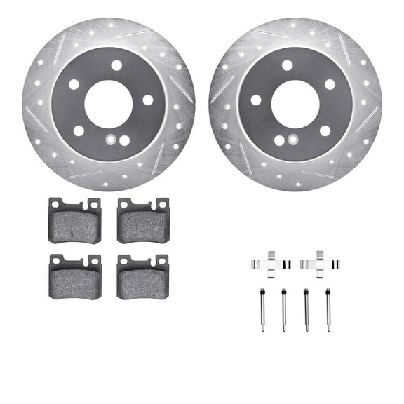 Dynamic Friction Company Rear Brake Rotors-Drilled and Slotted-Silver with 5000 Advanced Brake Pads includes Hardware 7512-63036