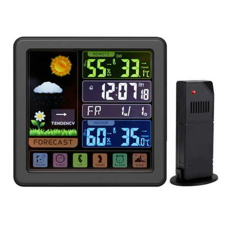 

Final promotion!Weather Station Wireless Indoor Outdoor Thermometer Color Display Digital Weather Thermometer with Atomic Clock Forecast Station with Calendar and Adjustable Backlight