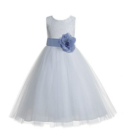 

EkidsBridal White Floral Lace Heart Cutout Flower Girl Dresses Baptism First Communion Dresses 172T