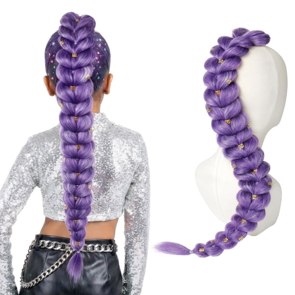 Greenpod 30 inch Purple Extra Long Pre-Braided Ponytail Extensions