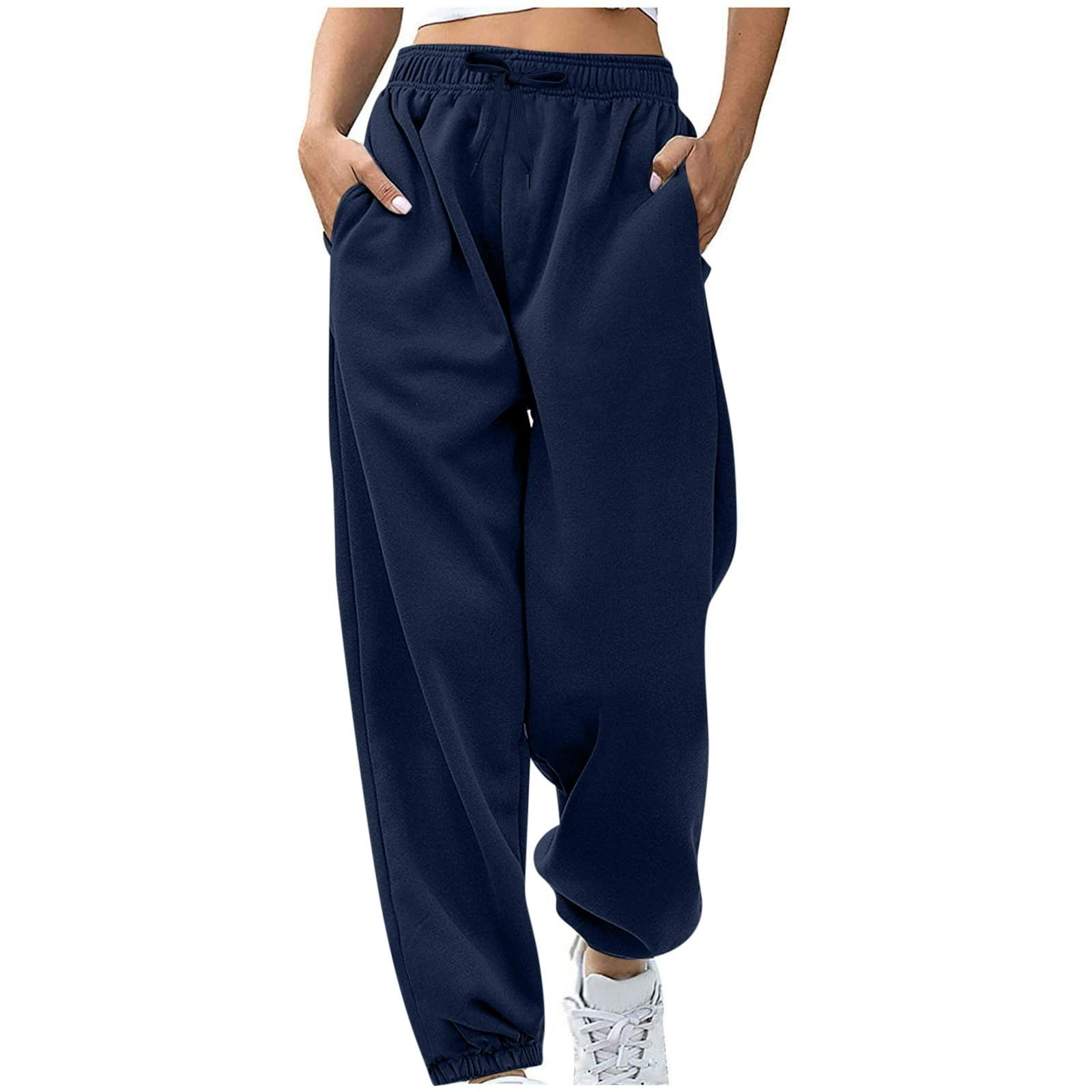 AherBiu Sweatpants Women Baggy Fleece Lined Joggers High Waisted