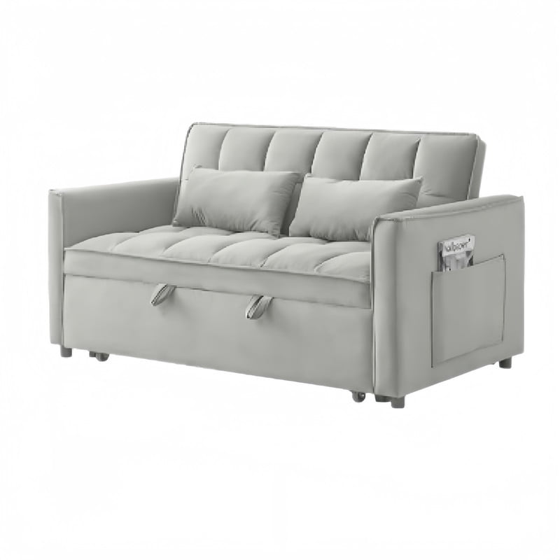 3 in 1 Convertible Sleeper Sofa Bed, 55" Modern Loveseat Pull Out Couch with Adjustable Reclining Backrest & Side Pockets, Velvet Loveseat for Living Room