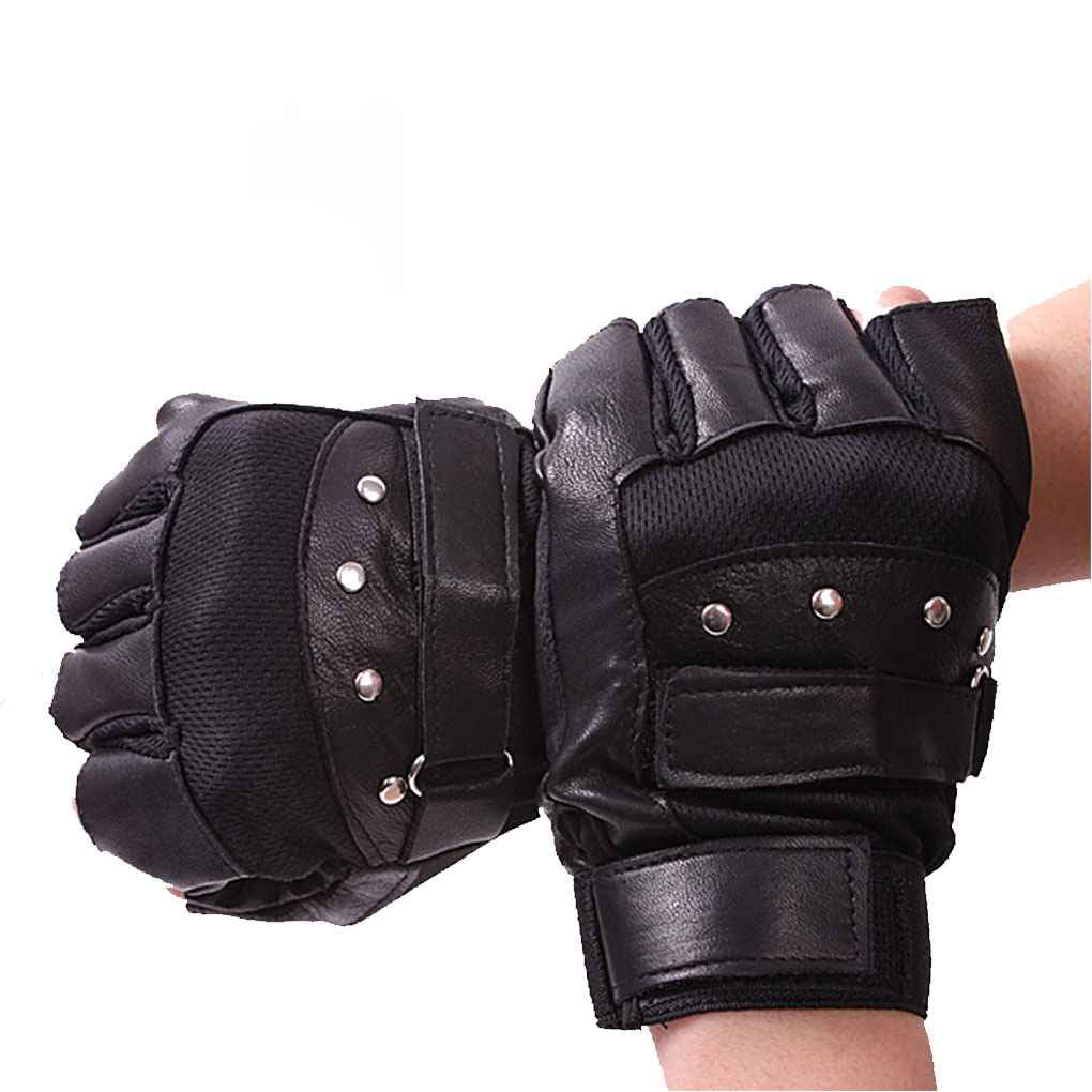 PU Leather Double Adhesive Tape Rivet Gloves Fitness Riding Lifting