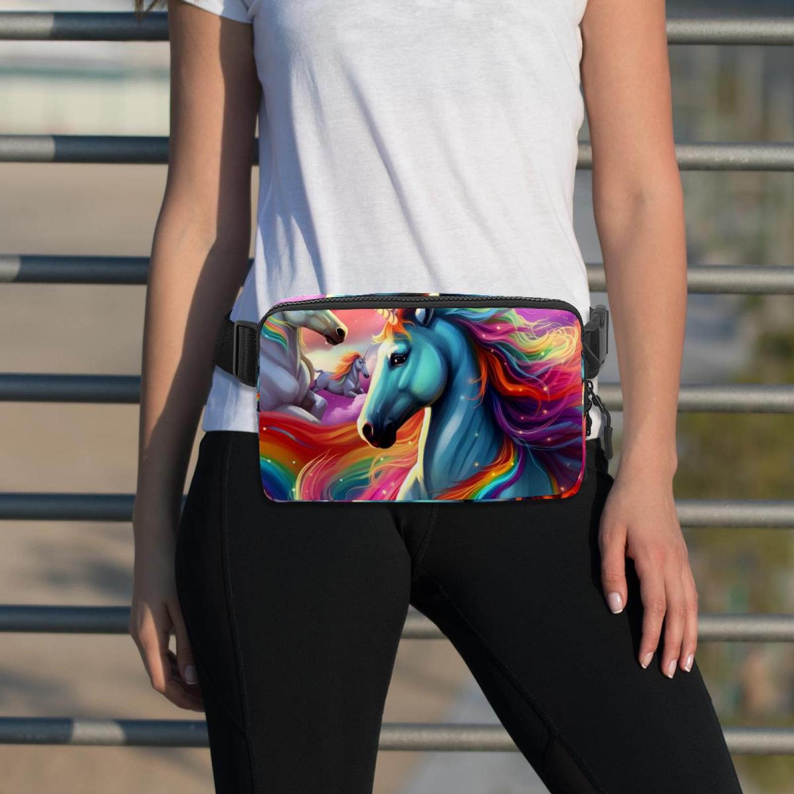 Rainbow Unicorns Lightweight Adjustable Sling Bag Running Belt Waist Pack with Extension Strap Unisex