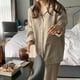 thumbnail image 2 of Conjuntos de pijama holgados para mujer, ropa de dormir básica con diseño a rayas Vintage, de manga larga, cómoda y sencilla, para otoño, 2 of 3