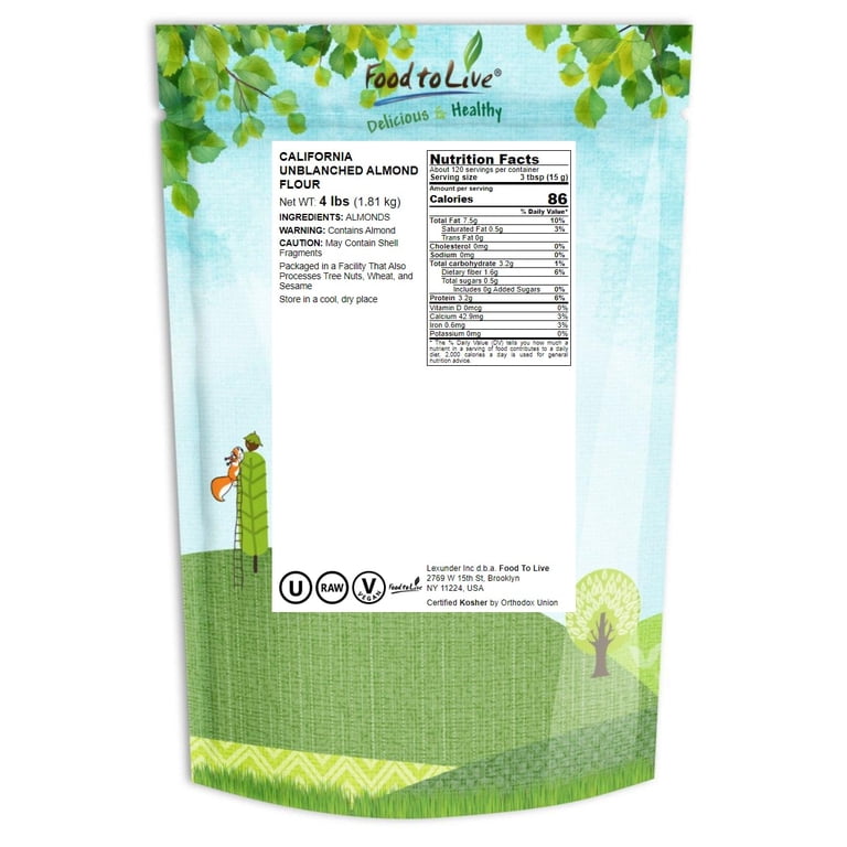 Food To Live California Unblanched Almond Flour, 4 Pounds - Finely Milled With Skin On, Keto Paleo Vegan