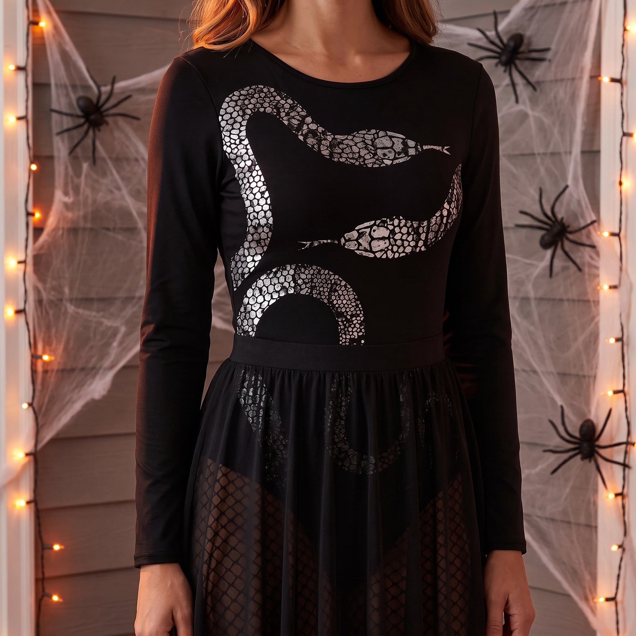 Snake Bodysuit Costume Accessory for Adults, Black and Silver, L/XL, Halloween by Way To Celebrate
