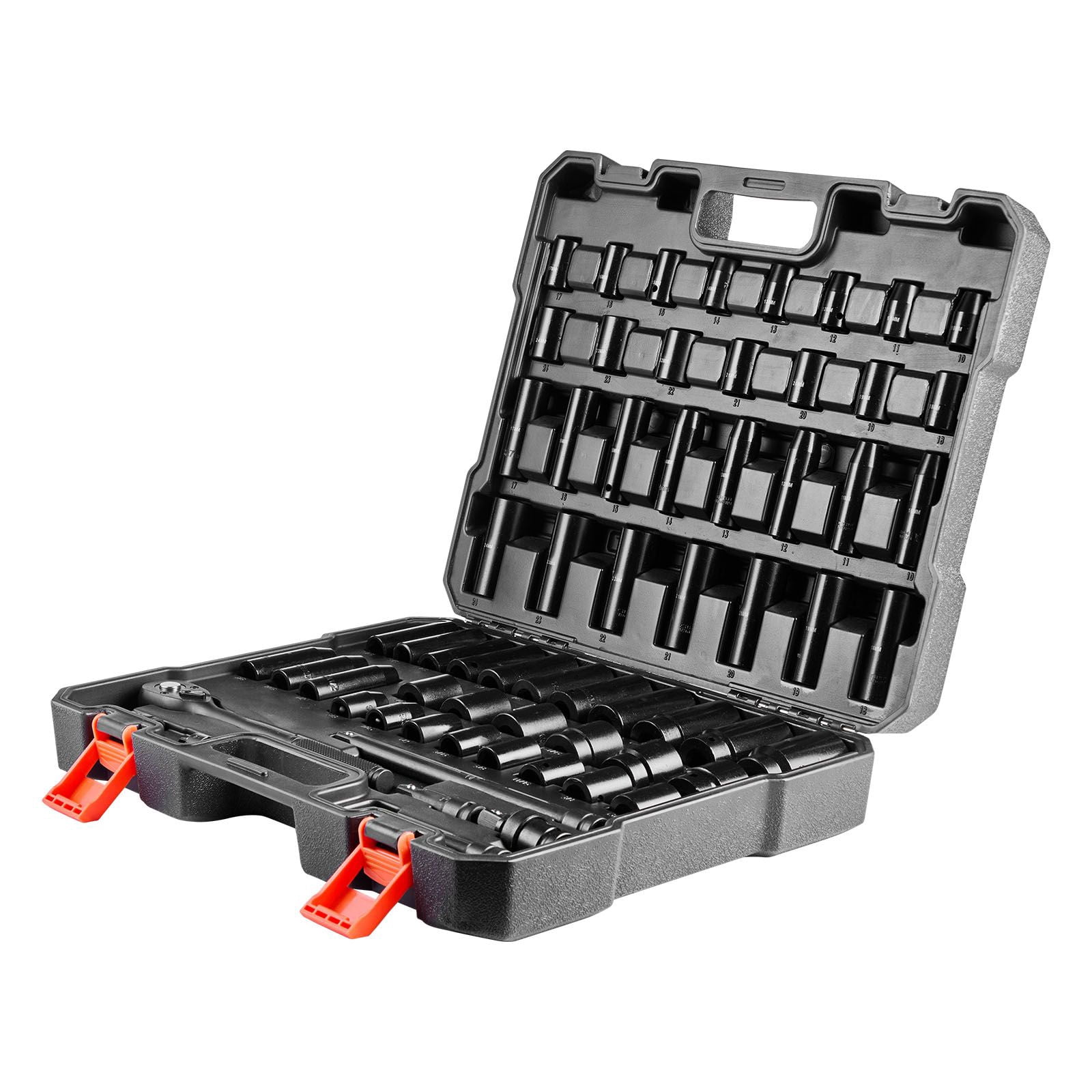Zaverox 65PCS 1/2" Drive Deep & Standard 6 Point Socket Set, SAE 3/8" to 1-1/4" Metric 10-24mm CR-V Cr-Mo Alloy Steel Auto Repair Socket with Storage Case