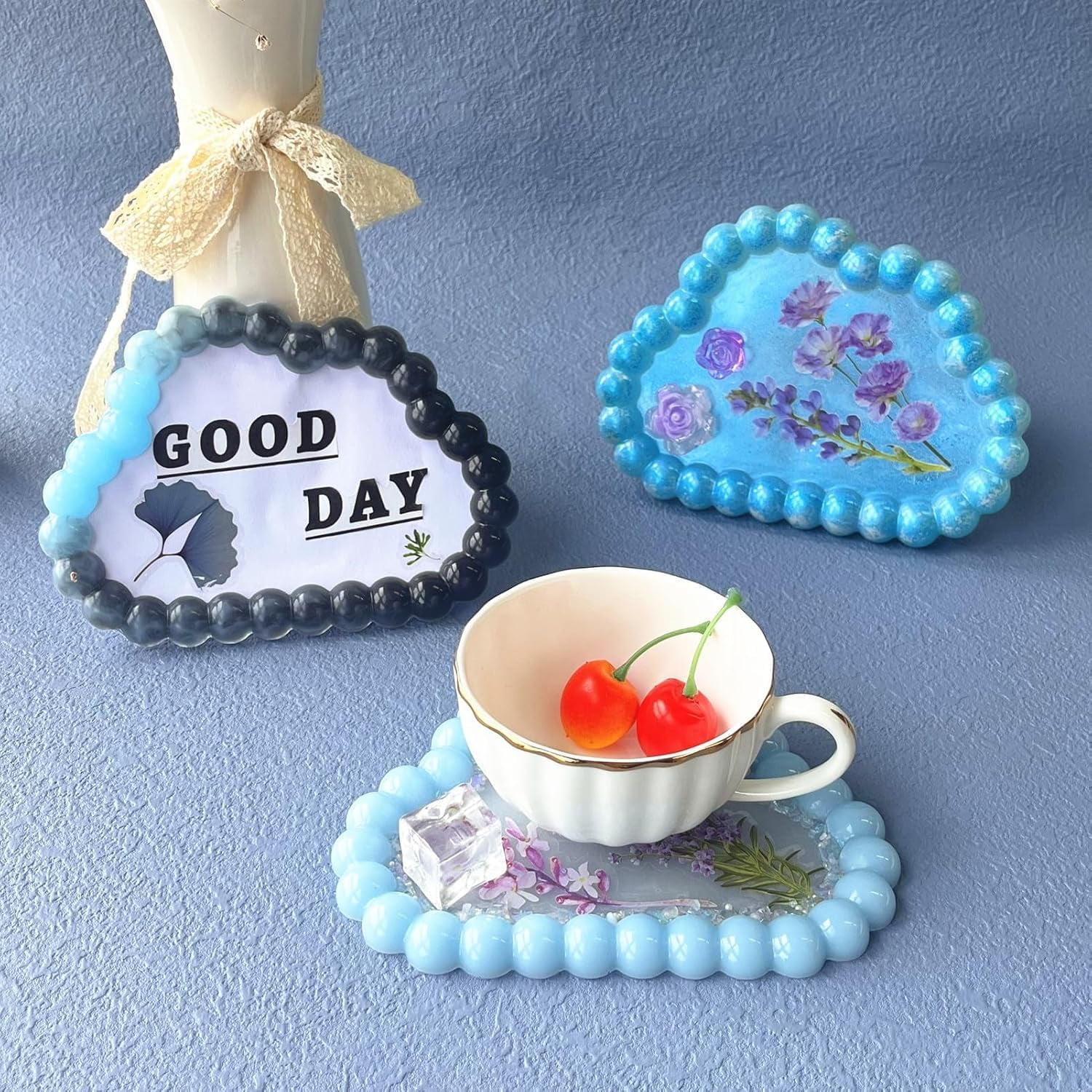 ABCISI 3 Pcs Bubble Coaster Silicone Mold, Durable Epoxy Resin Bubble Molds for Resin Heart Cloud Bow Shape, Used for Coasters Bowl mats, Candle Holders, Home Decoration, Valentine's Day Gifts