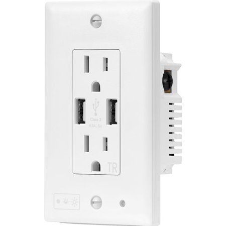 Insignia™ - Nightlight 2-Outlet/2-USB Charging Wall Outlet - White