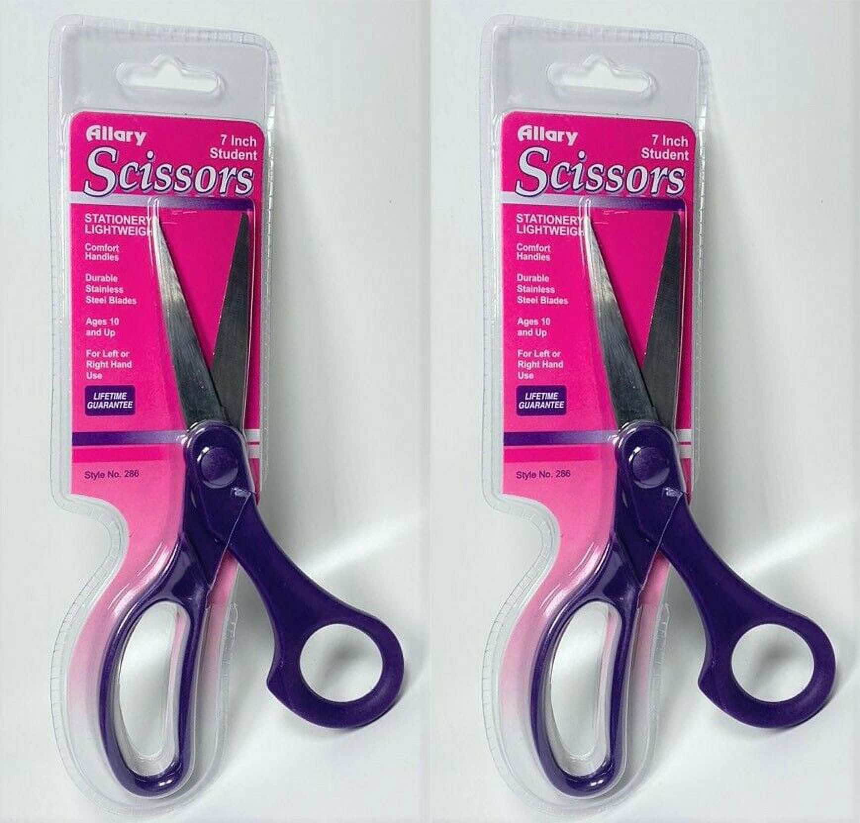 Lot of 2 Allary 7 inch Stationary Lightweight Student Scissors, Purple