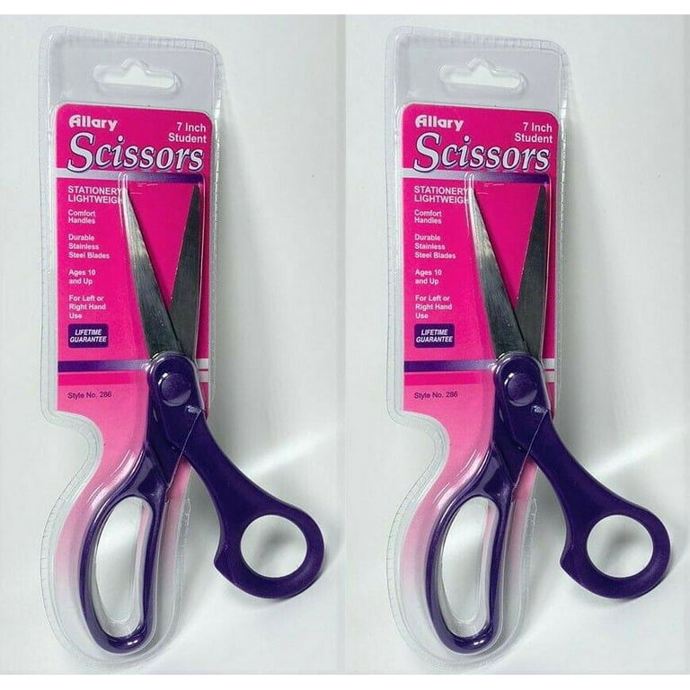 Lot of 2 Allary 7 inch Stationary Lightweight Student Scissors, Purple