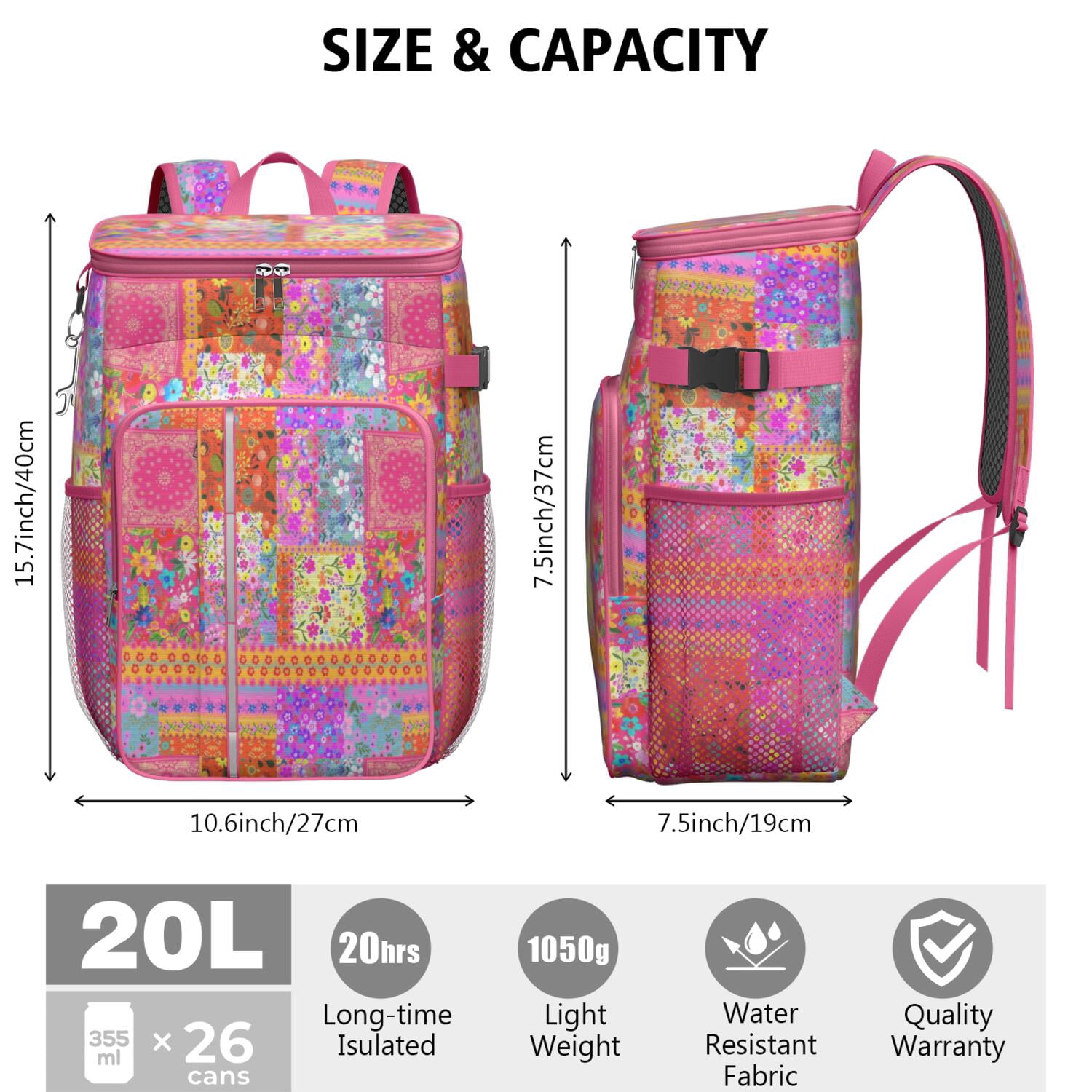 Travel Cooler Bag - Pioneer Flower Camping Beer Cooler Backpack with Bottle Opener- Waterproof Insulated Picnic Backpacks - Cooler Bag for Beach
