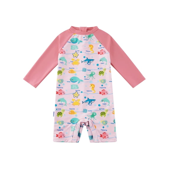 upandfast UPF 50 Baby Boy One-Piece Swimsuit with Snap Long Sleeve Toddler Bathing Suit 12-18 Months