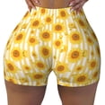 thumbnail image 2 of Goofa Yellow White Striped Sunflower Printed Workout Shorts Women Seamless Scrunch Butt Lifting High Waisted Gym Booty Shorts Elastic Workout Shorts-Large, 2 of 8