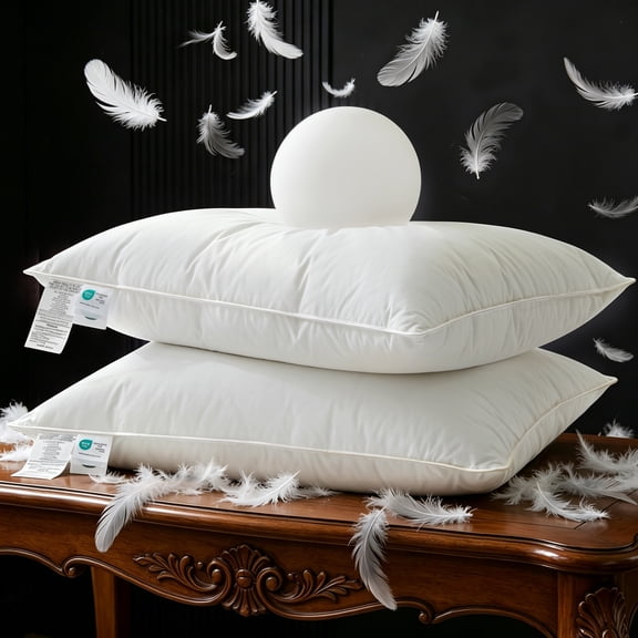 Set of 2 Goose Down Pillows Queen Size , 100% Cotton Shell, Supportive Cooling Pillows , Hotel Bed Pillows