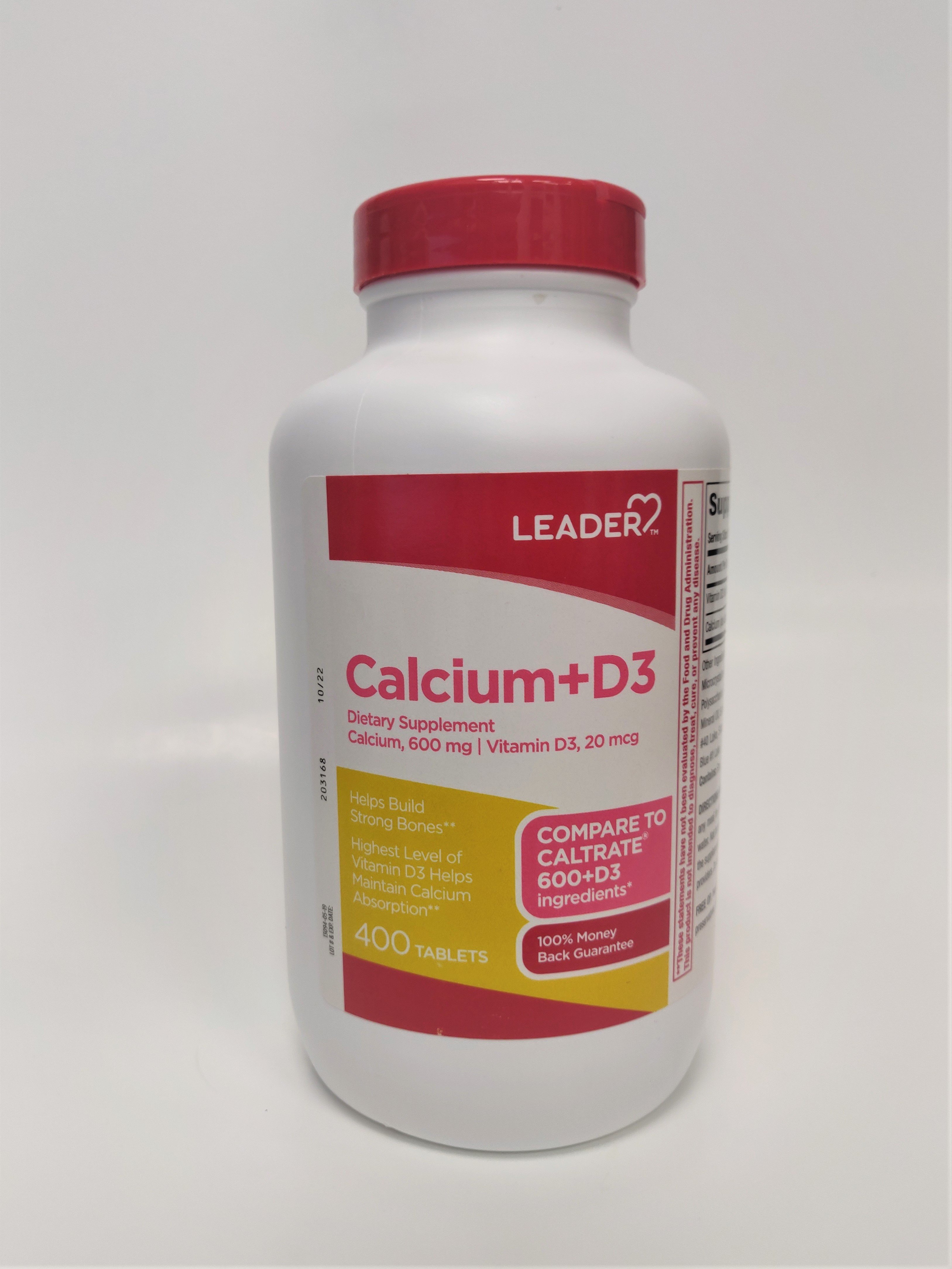 Leader Calcium Plus D3 Dietary Supplement Tablets, 400 Ea