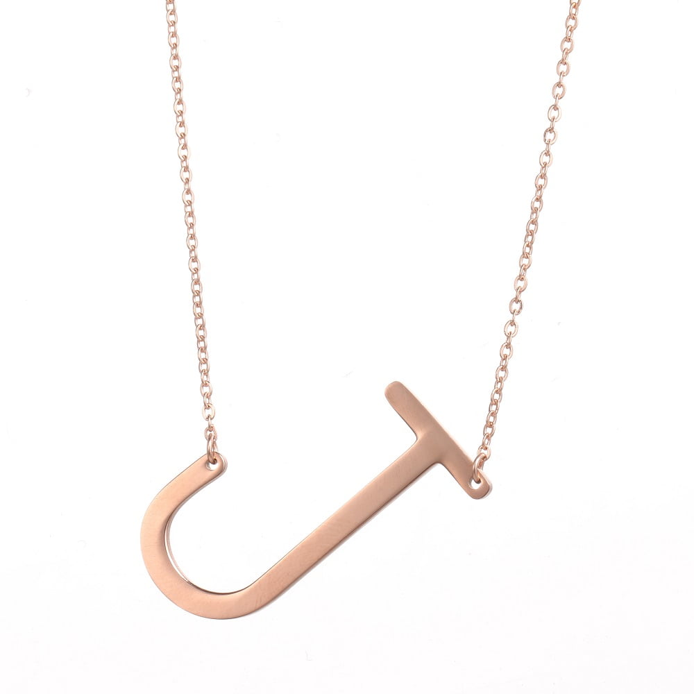 RINHOO Big Large Initial Necklace Stainless Steel Rose Gold Letter Chain Script Name Pendant for Girl Womens Gift