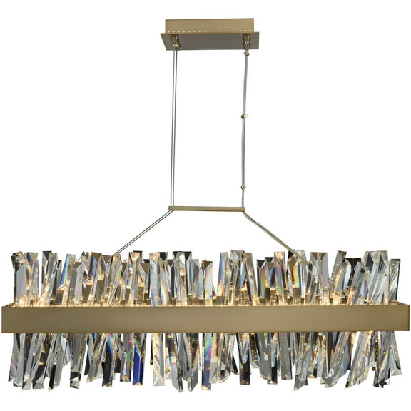 030252-038-Allegri Lighting-Glacier - 36 Inch 84W LED Rectangular Island Brushed Champagne Gold Finish with Firenze Crystal Spears Crystal
