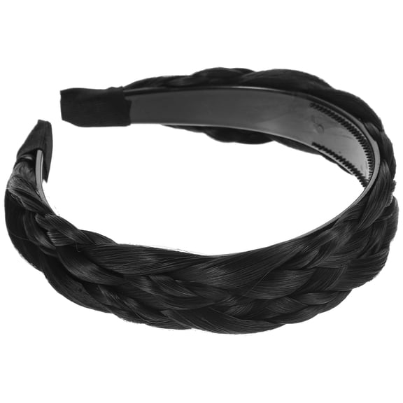LOLIPPYY Black Synthetic Hair Braid Headband with Teeth Comfortable Non Slip Hair Hoop