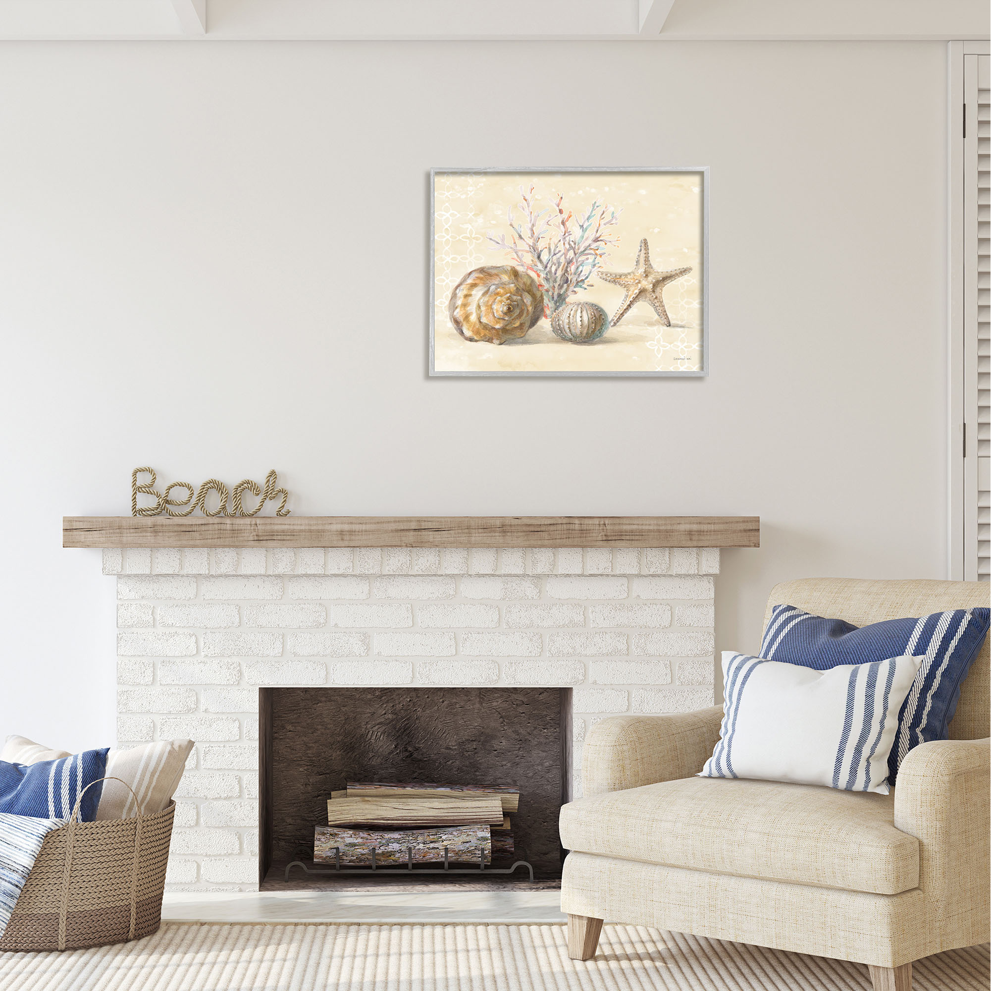 Stupell Industries Sunrise Beach Seashells Animals & Insects Painting Gray Framed Art Print Wall Art, 30 x 24