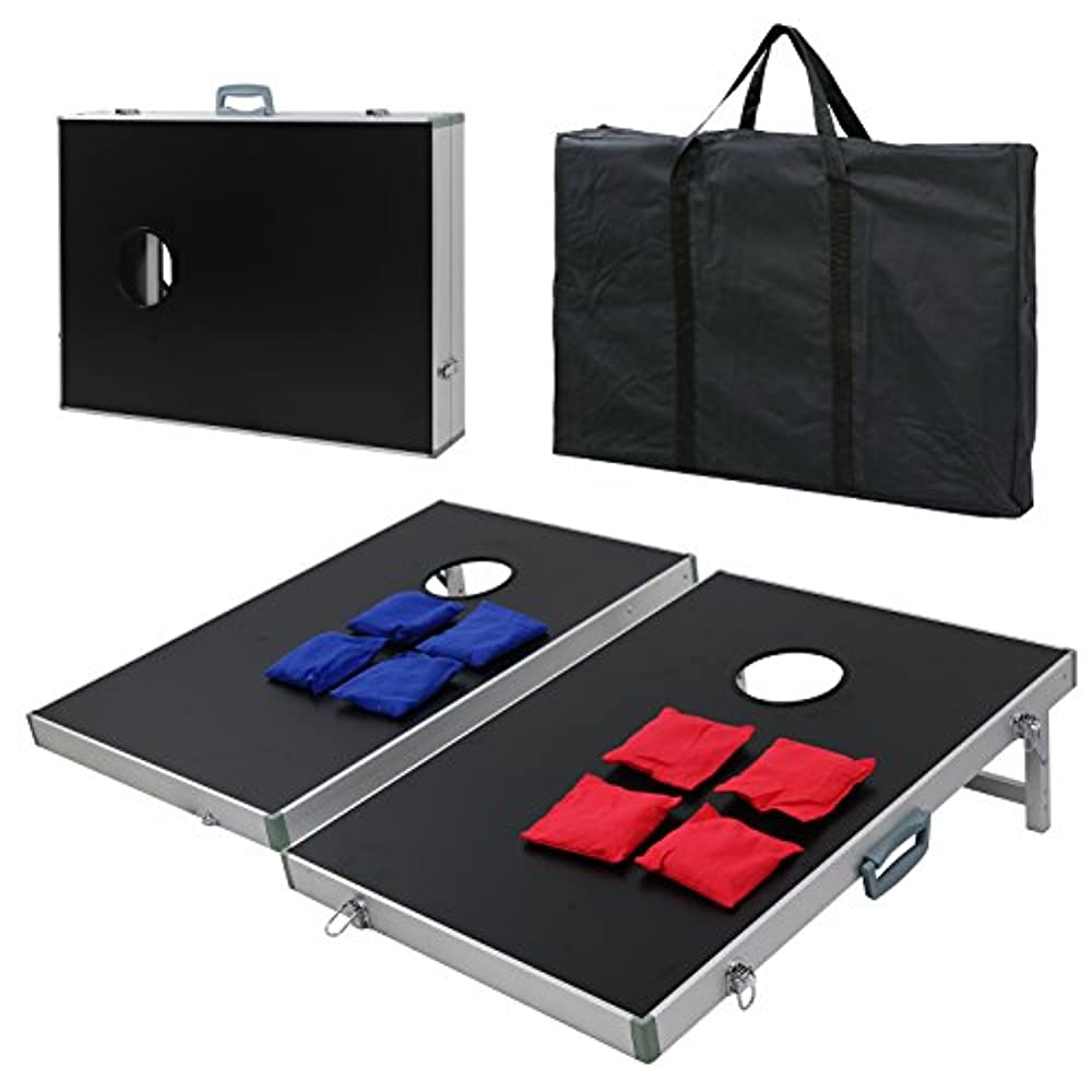 ZENSTYLE Portable Bean Bag Cornhole Toss Game Set Aluminum Frame Regulation Size Cornhole Boards w/ 8 Bean Bags and Carrying Case Ideal Toss Game Choice for Outdoor and Indoor Activities