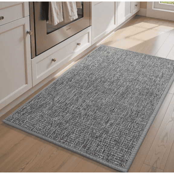 VUNATE Kitchen Rugs 17"x30" Woven Non Slip Kitchen Mat, Absorbent Washable Kitchen Rug with Durable Backing, Soft Low Profile Floor Mat for Kitchen Sink, Entryway, Laundry Room Gray