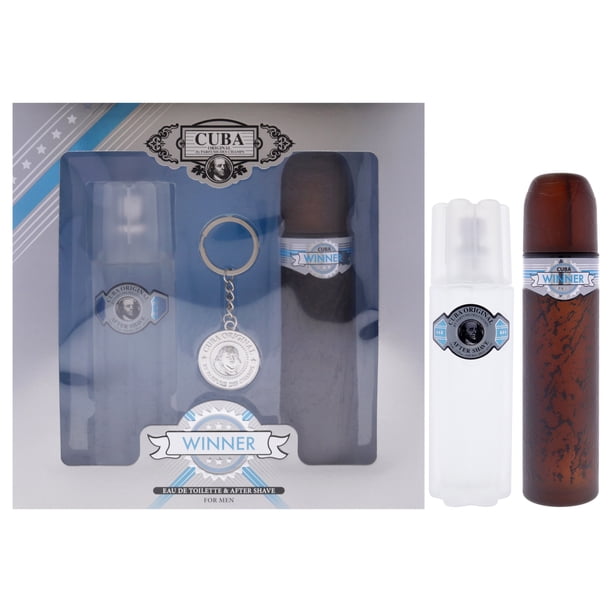 Cuba Winner de Cuba para hombres - Set de regalo de 3 piezas en spray EDT de 3.3 oz, después del afeitado de 3.3 oz, llavero