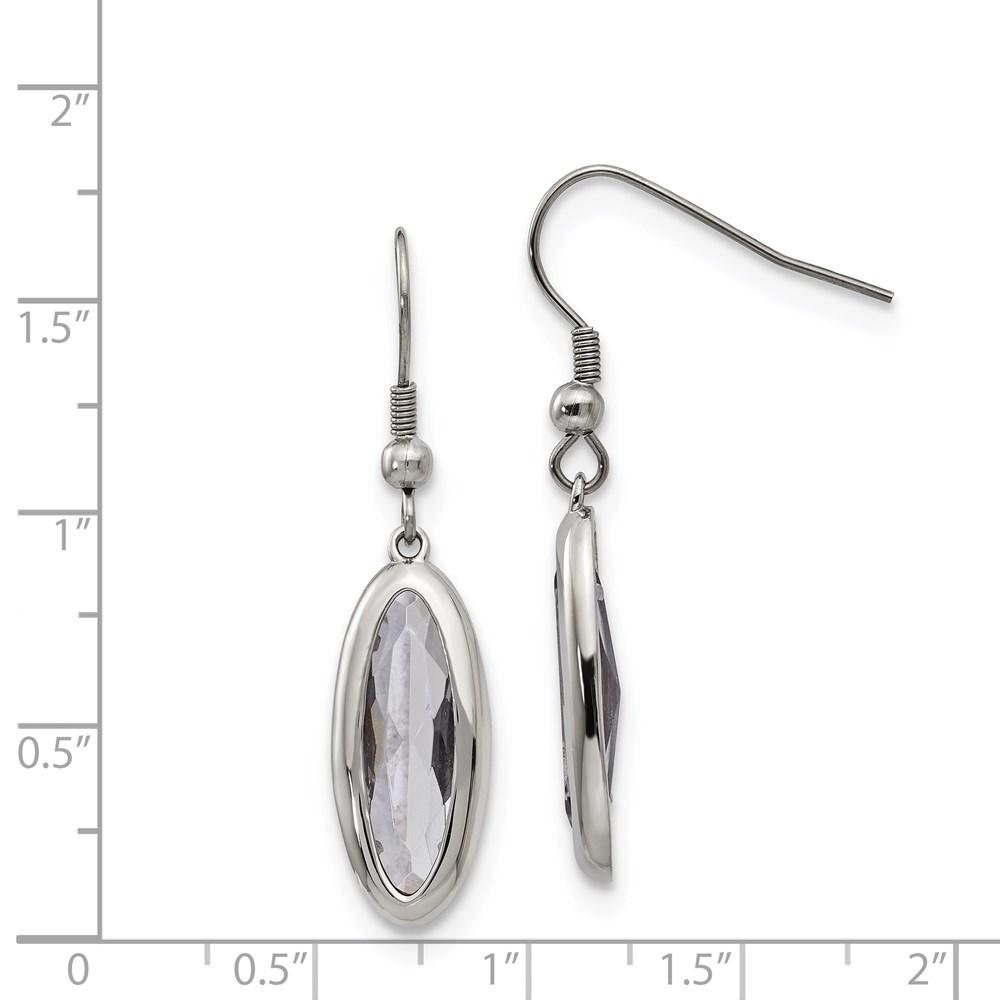 Stainless Steel Polished Grey Glass Oval Dangle Shepherd Hook Earrings - image 4 of 4