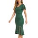 thumbnail image 4 of INSPIRE CHIC Vestidos Elegantes de Encaje Floral para Mujeres con Escote en V, Mangas Cortas con Volantes, Vestido de Cóctel Sirena Bodycon Verde Oscuro M, 4 of 5