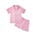 thumbnail image 5 of Little Girls Boys Button Down Pajama Sets Kids Satin Silk Short Sleeve Sleepwear 4-14Y, 5 of 8