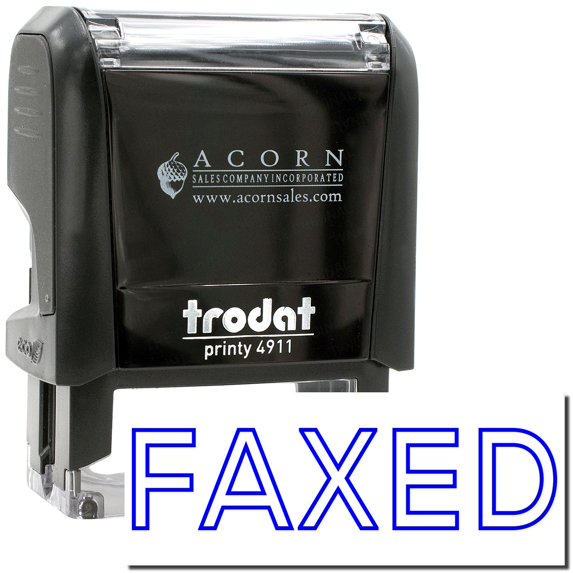 Self-Inking Faxed with Date Box Stamp, Trodat Printy 4911, Press and Print Stamping, Impression Size 5/8" x 1-1/2", Up to 10,000 Impressions - Blue Ink