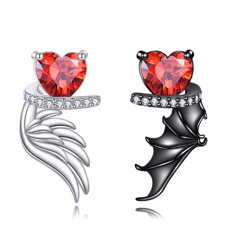 YAFEINI Angel Devil Earrings 925 Sterling Silver Black and White Demon Angel Wings Stud Earrings Birthday Valentine's Day Jewelry Gifts for Women