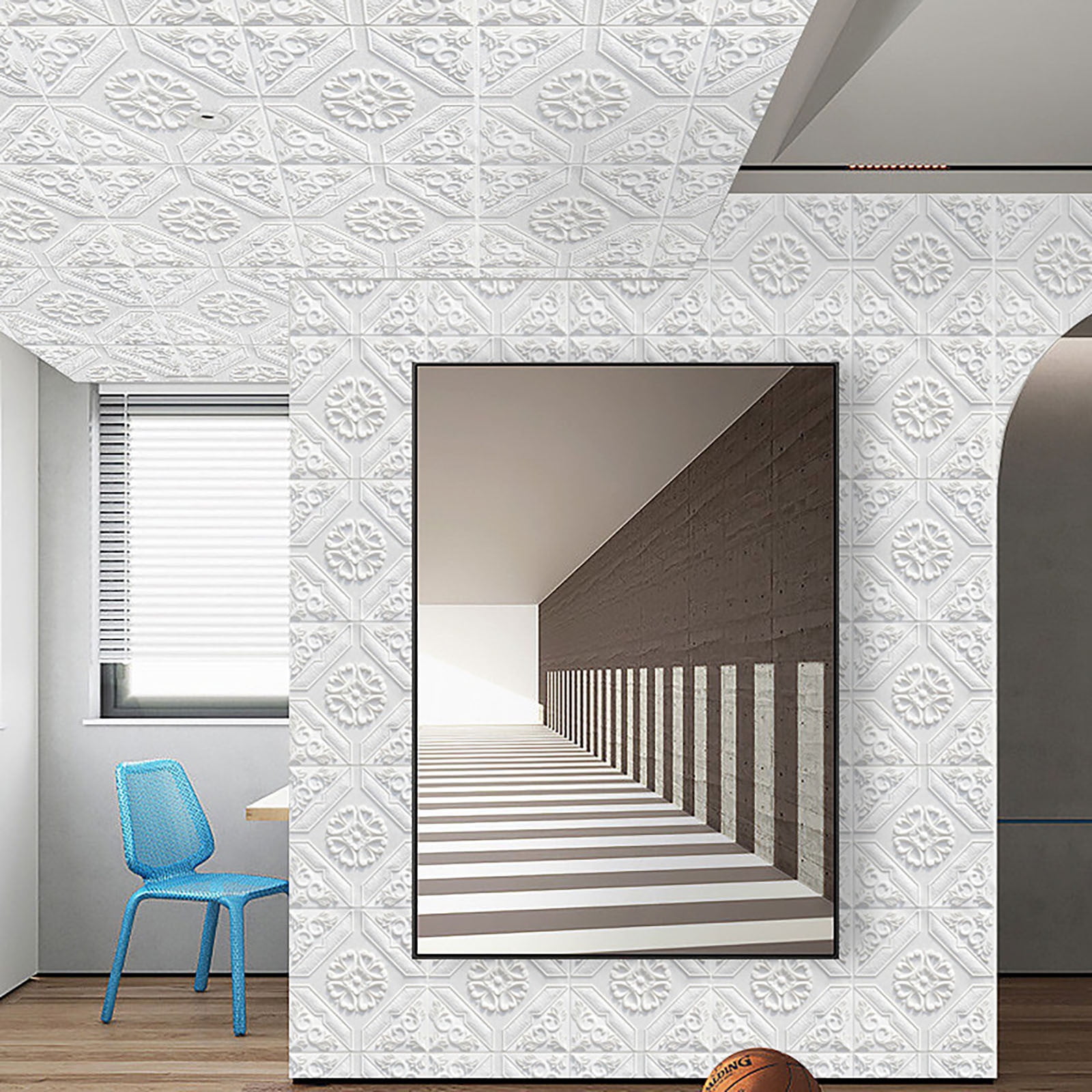 3Pcs 3D Wall Panels Peel and Stick, White Brick Printable 3D Wallpaper and Peel Self Adhesive Waterproof Foam Faux Brick Paneling for Bedroom, Bathroom, Kitchen, Fireplace 27"