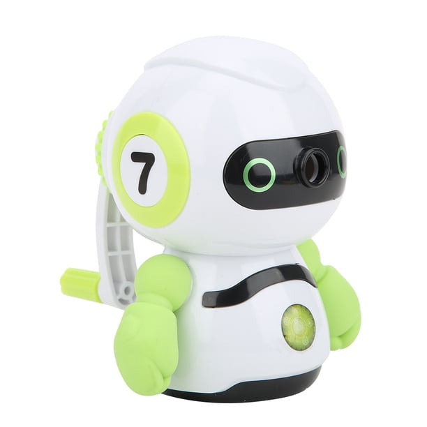 Sacapuntas manual con forma de robot verde, plástico ABS, material escolar