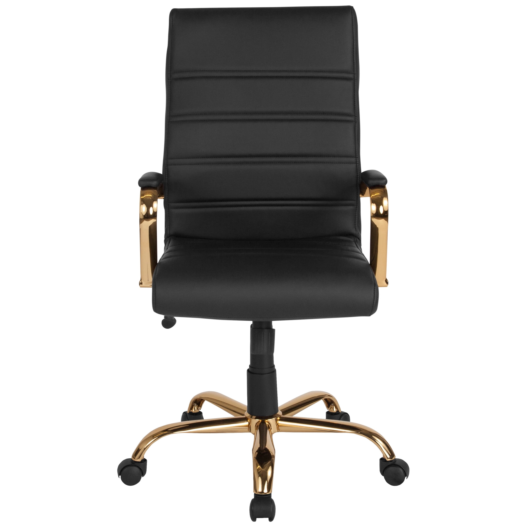 Flash Furniture Whitney High-Back Swivel LeatherSoft Desk Chair with Armrests, Black/Gold