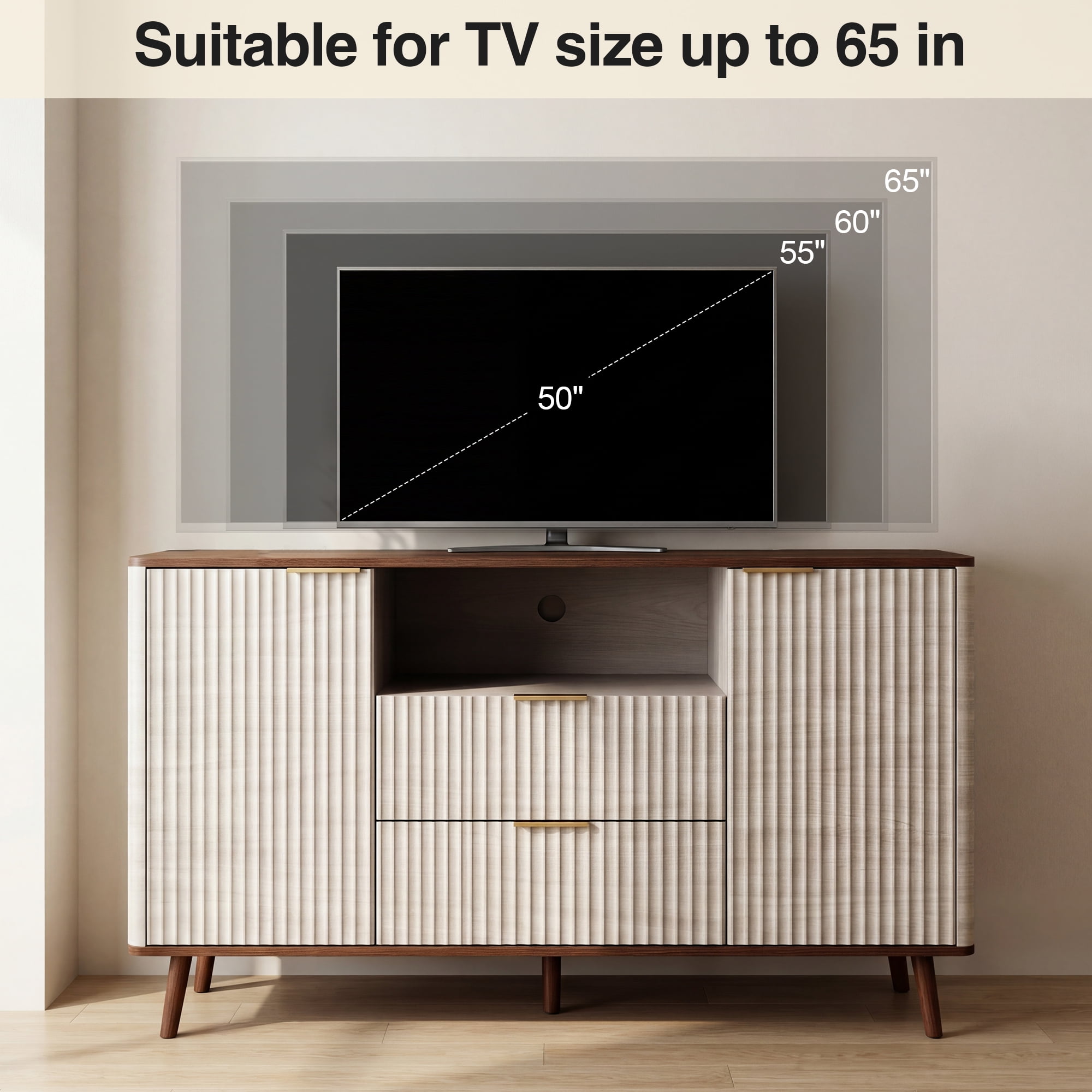 Prilinex 56" TV Stand for TVs up to 60", Modern Entertainment Center with LED Lights, Media Console with 2 Drawers & 2 Storage Cabinet, TV Table TV Console for Living Room