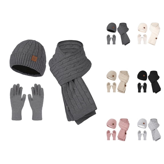 Women Alpaca Wool Knit Three Piece Set - New Hat Scarf Gloves Combo, Lightweight Warm Stocking Stuffers, Cross Border Hot Winter Gifts