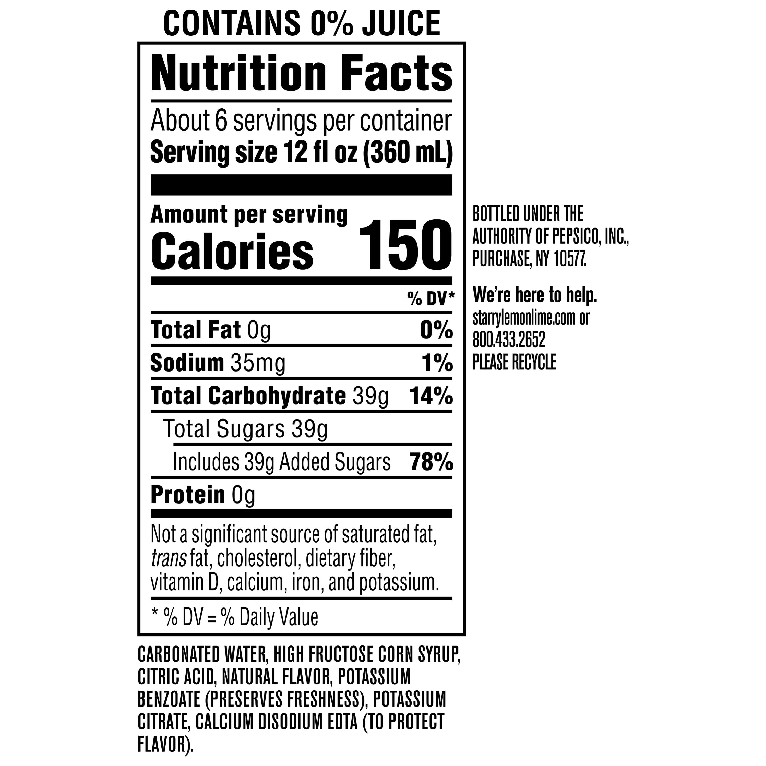 Starry Lemon Lime Soda Pop, 2 Liter, Bottle