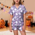 thumbnail image 2 of HCNTES Girls Halloween Pajamas Halloween Girls Pajamas Pumpkin Ghost Print Short Sleeve 2 Piece Button Down PJs for Toddler Kids Soft Sleepwear Little Girl Pajamas, 2 of 7