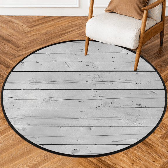 CURLYOOT Round Rug 3ft Wooden Pattern Area Rug, Washable Circle Mat Non Slip Floor Carpet Mat, Soft Indoor Rugs for Entryway Living Room Dining Room Bedroom