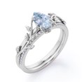 thumbnail image 4 of JeenMata Four-Prong Pave Set 1.75 Carat Pear-Shaped Ocean Blue Created Aquamarine and Moissanite Nature-Inspired Bridal Set in 18K White Gold Plating over Silver, 4 of 6