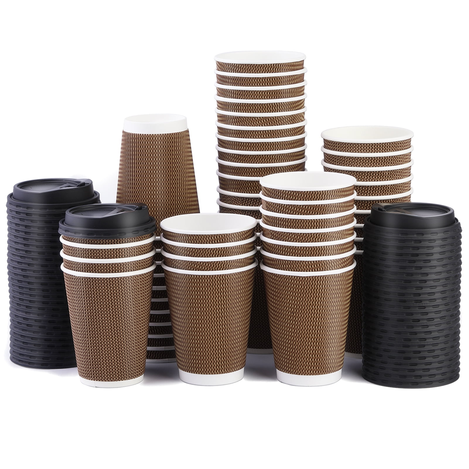 Bupete 12oz Disposable Coffee Cups with Lids(50 Pack), Corrugated 12oz