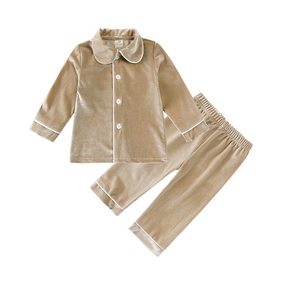 GYRATEDREAM Kids Velvet Pajamas Toddler Button-Down Solid Long-Sleeve T-Shirt Top   Pants 2PCS Christmas Outfits Sleepwear Clothes for 3M-13Y